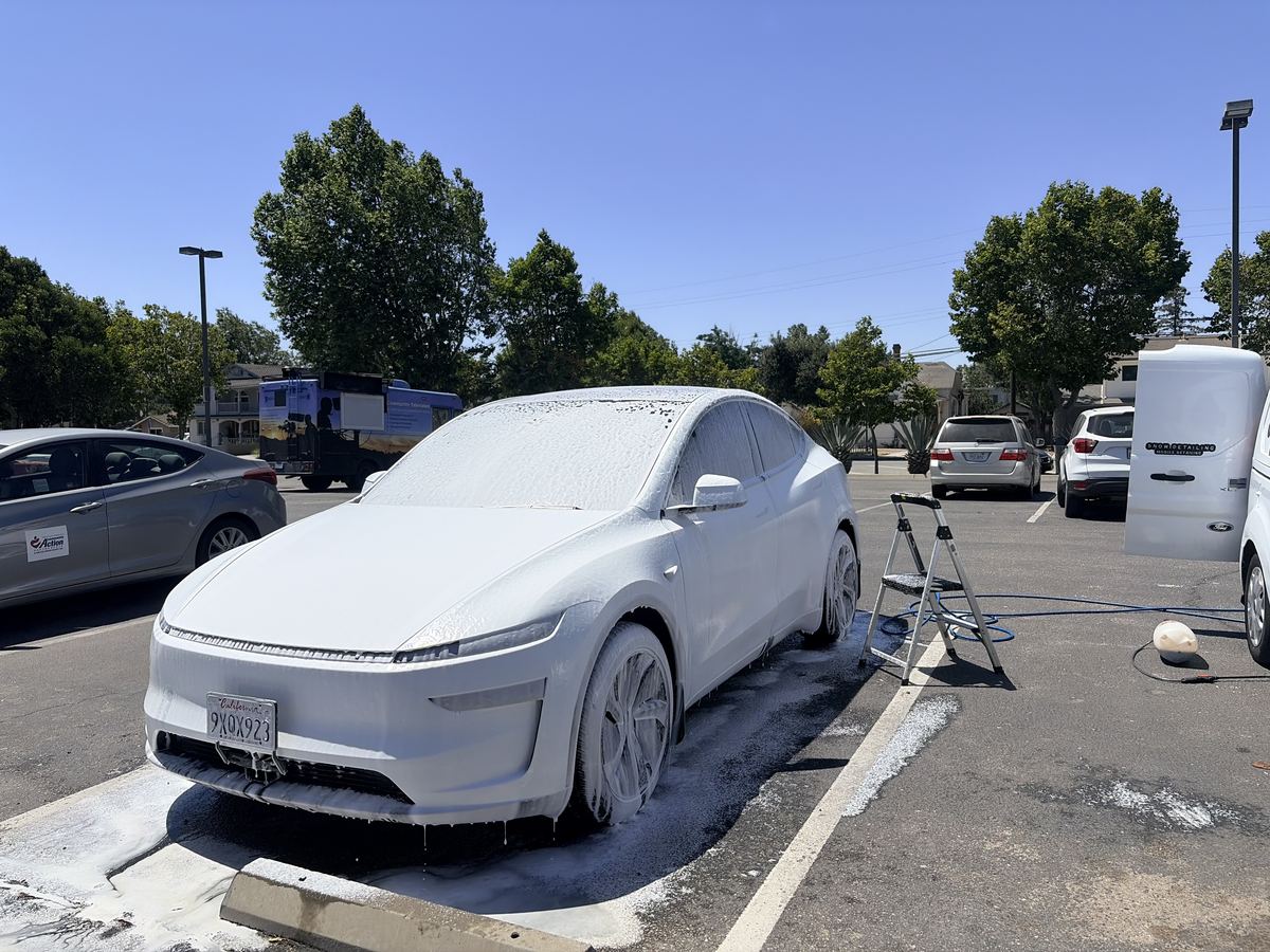 Tesla mobile car wash foam treatment in King City, CA