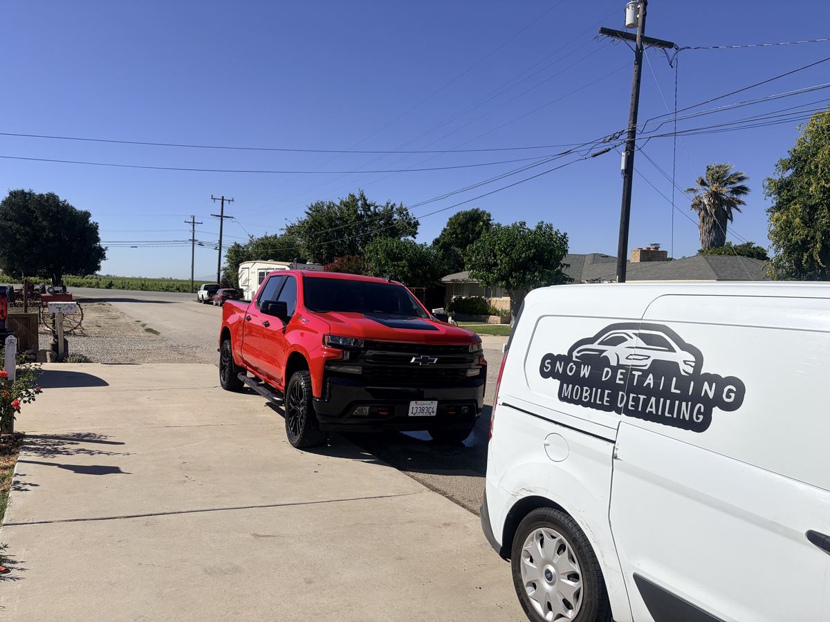 Chevrolet Silverado mobile detailing with Snow Detailing van, King City CA